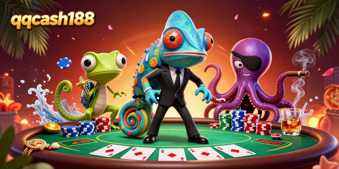 Experience thrilling poker action with the vibrant characters of qqcash188 at their spectacular gaming table.