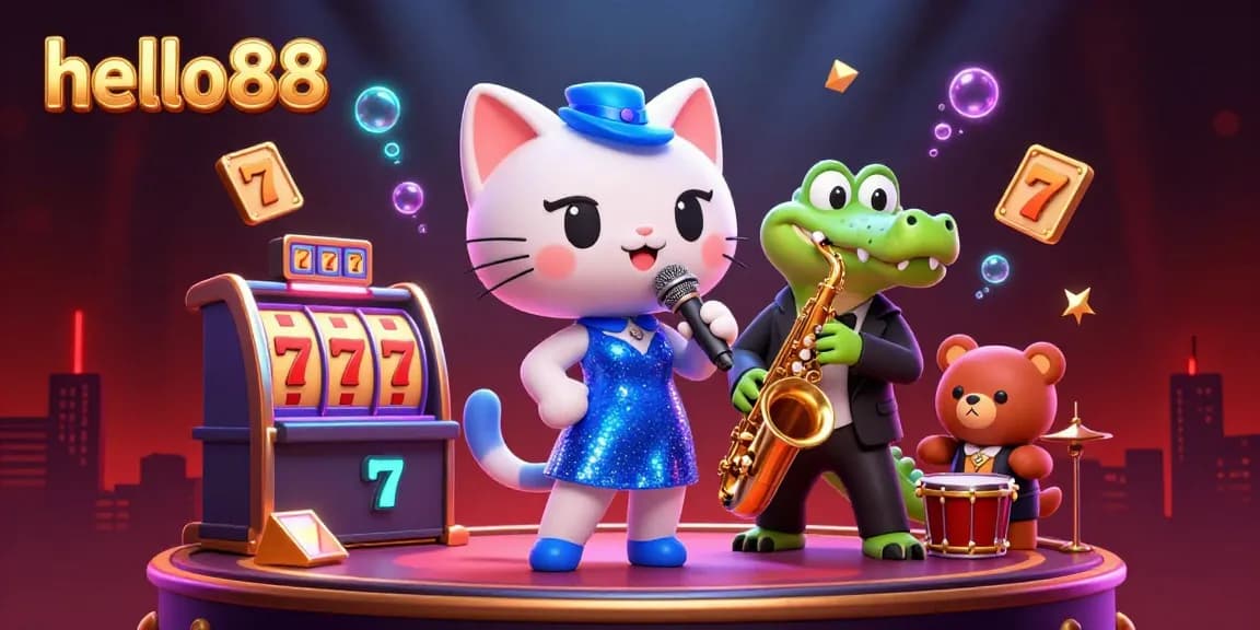 Engage with hello88's vibrant casino scene featuring lively characters and dynamic gaming elements.