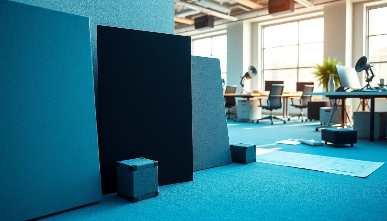 Showcasing various Sound and Vibration Control Products in a modern office setting.