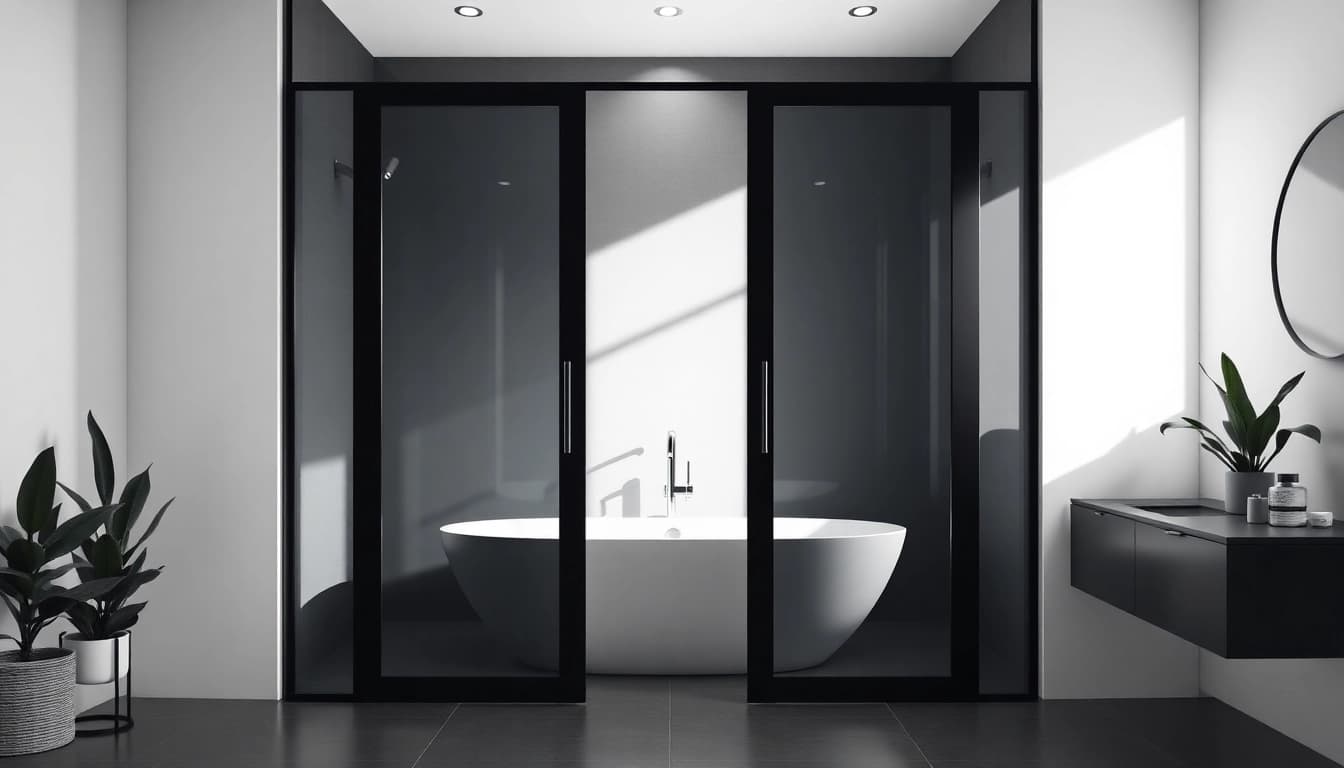 Stylish black frame shower doors in a modern bathroom setting featuring sleek design and natural lighting.