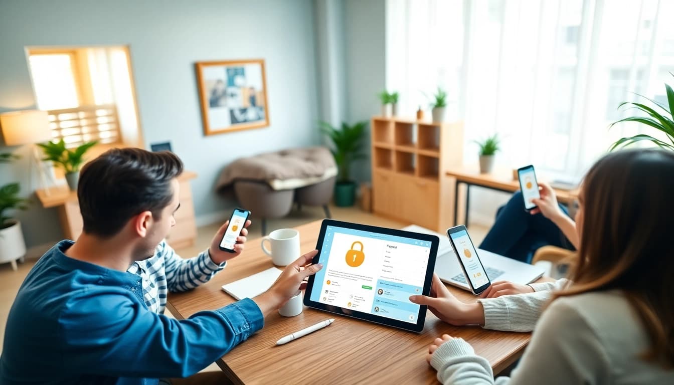 Engaging users experiencing Potato下载 on various devices in a cozy workspace, showcasing the app's privacy features.