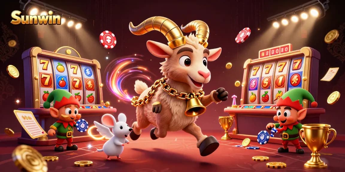 Experience thrilling gameplay at Sunwin with Krampus and festive characters in a vibrant casino scene.