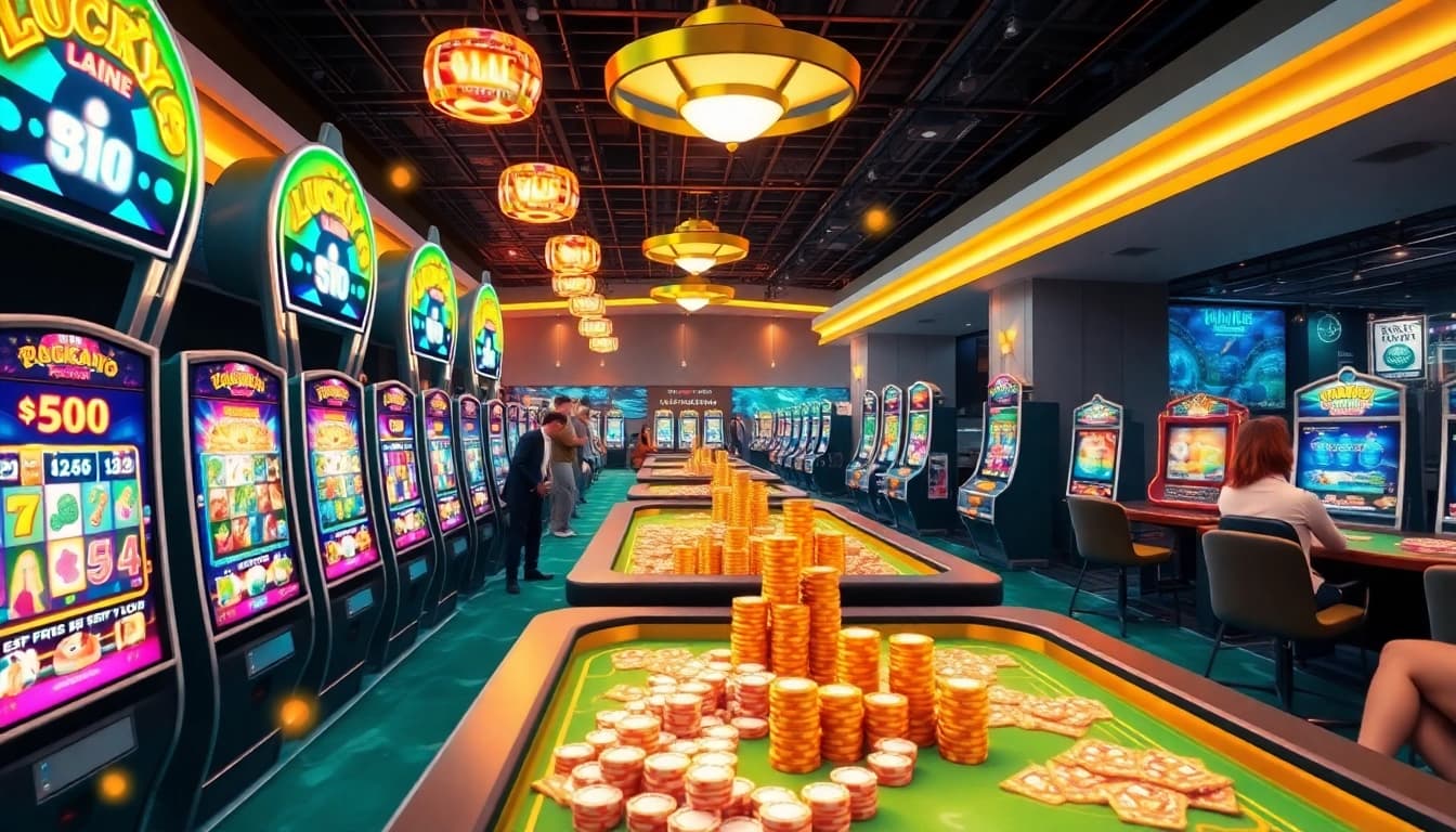 Players winning big at lucky88 online casino with vibrant slot machines and poker chips.