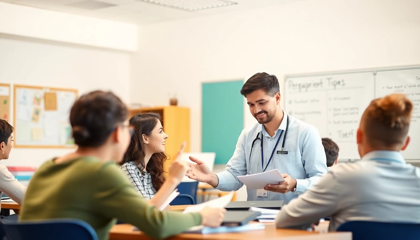 TEFL expert help provided by a professional educator to engaged students in a bright, inviting classroom.