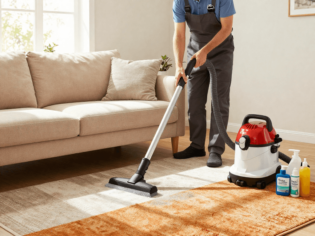 Profesjonalne czyszczenie sofy przez Panda Cleaner w przytulnym wnętrzu.