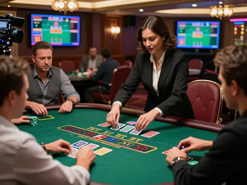 Engaging scene of players in a live dealer blackjack game at TG88 casino, showcasing exciting gameplay.