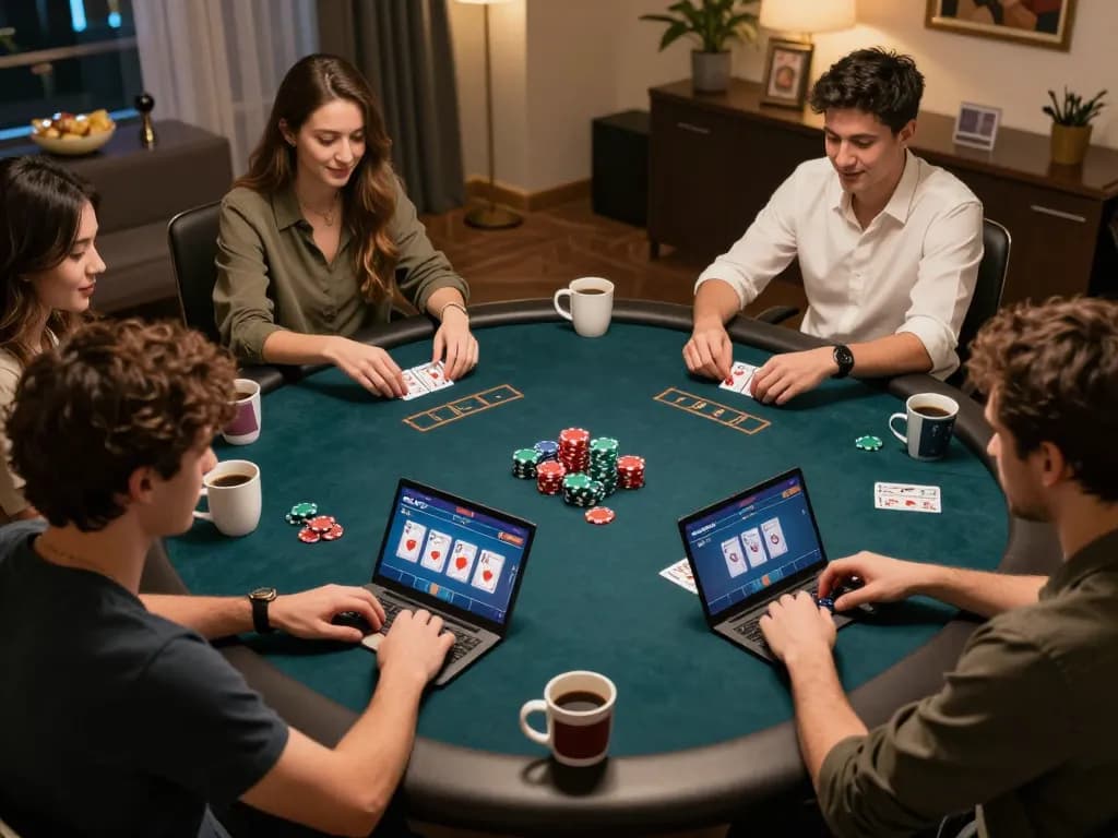 Players using 79king for an exciting online poker game night, showcasing strategy and social interaction.