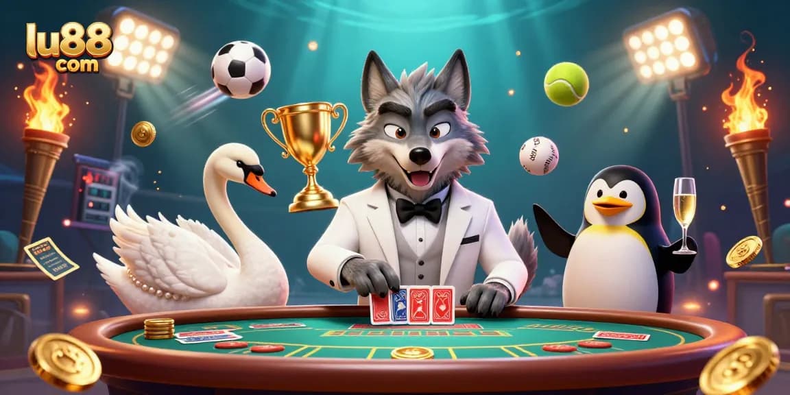 Experience thrilling casino action with lu88 com's vibrant 3D gaming illustration featuring dynamic characters.