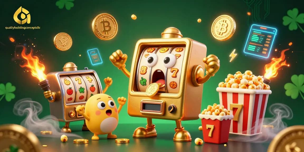 qualitybuildingconceptsllc sends coins flying with a joyous jackpot from a golden slot machine in dynamic gaming action.