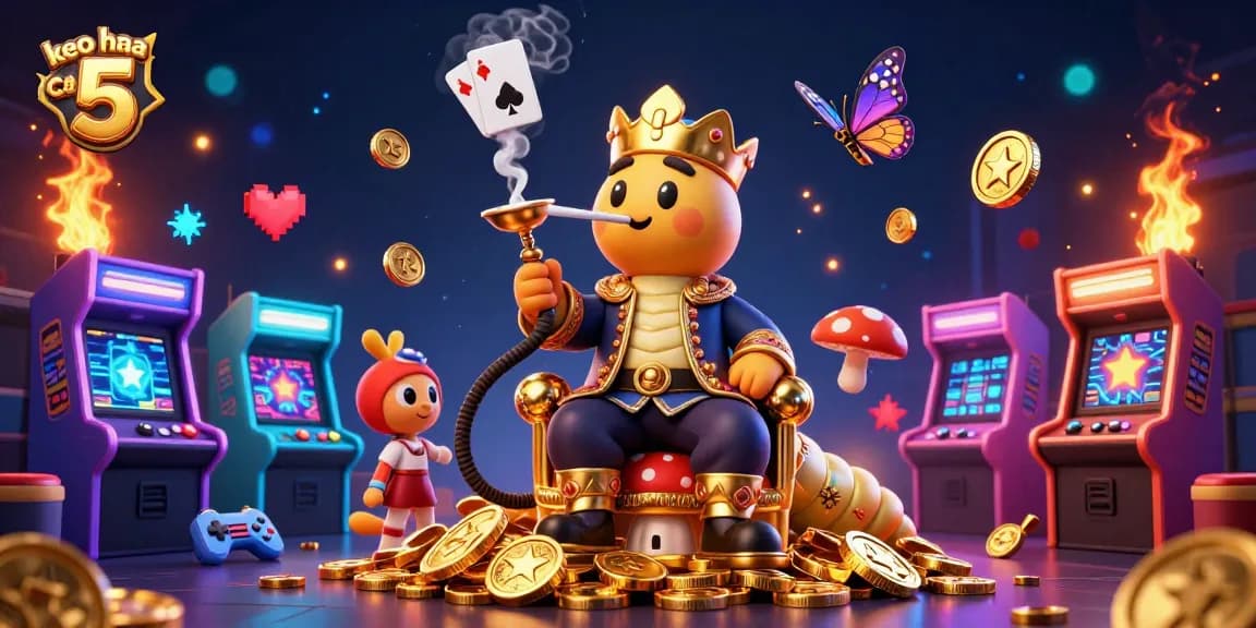 Engage with keo nha cai 5's vibrant 3D casino scene featuring iconic characters and gaming elements.