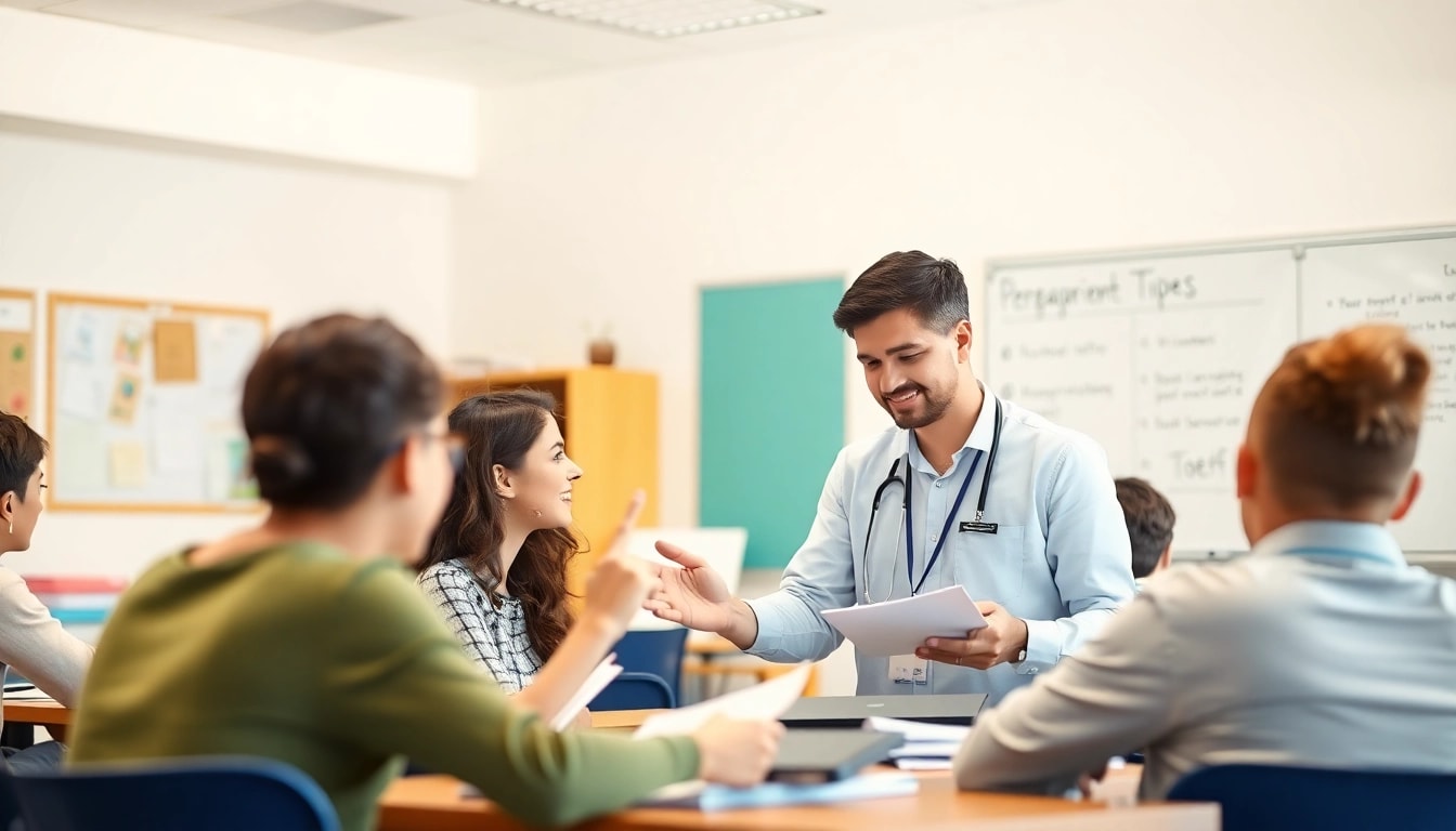 TEFL expert help provided by a professional educator to engaged students in a bright, inviting classroom.