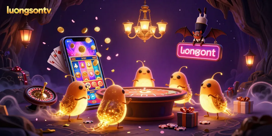 Watch exciting games and unique features at luongsontv's lively cave casino with glowing elements.