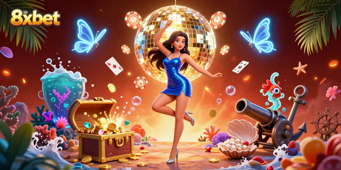 Experience thrilling action at 8xbet with vibrant gamblers surrounded by dazzling casino elements.
