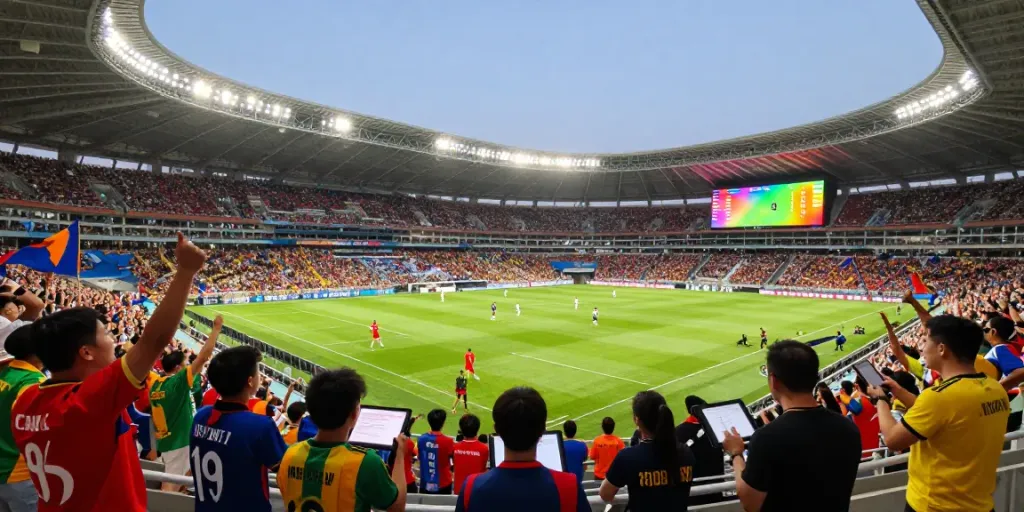 Exciting scene at a football match showcasing fans and players with live action, https://socolivekz.uk, highlighting sports passion.