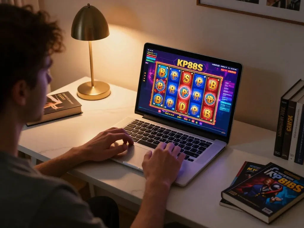 Engaging moment of a user playing KP88S online casino from home for an immersive gaming experience