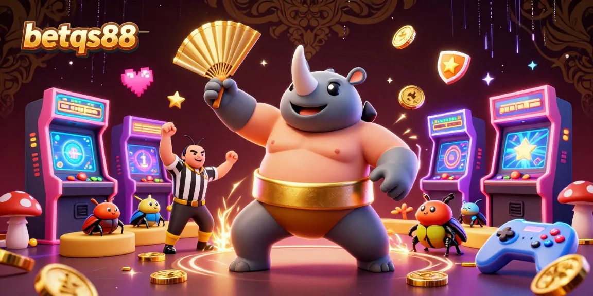 Experience thrilling gameplay with betqs88 as a beetle champion sends coins flying in a dynamic casino scene.