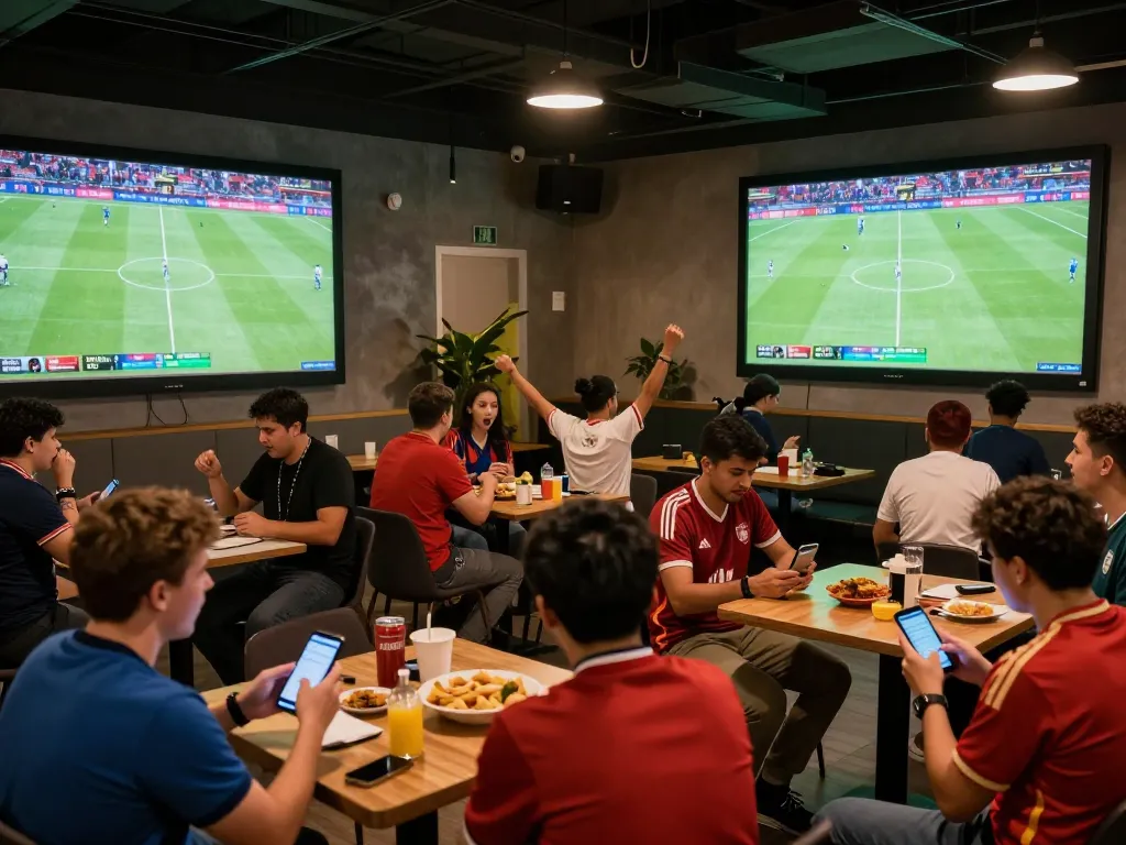 Socolive fans engaging in live football matches while placing bets on mobile devices.