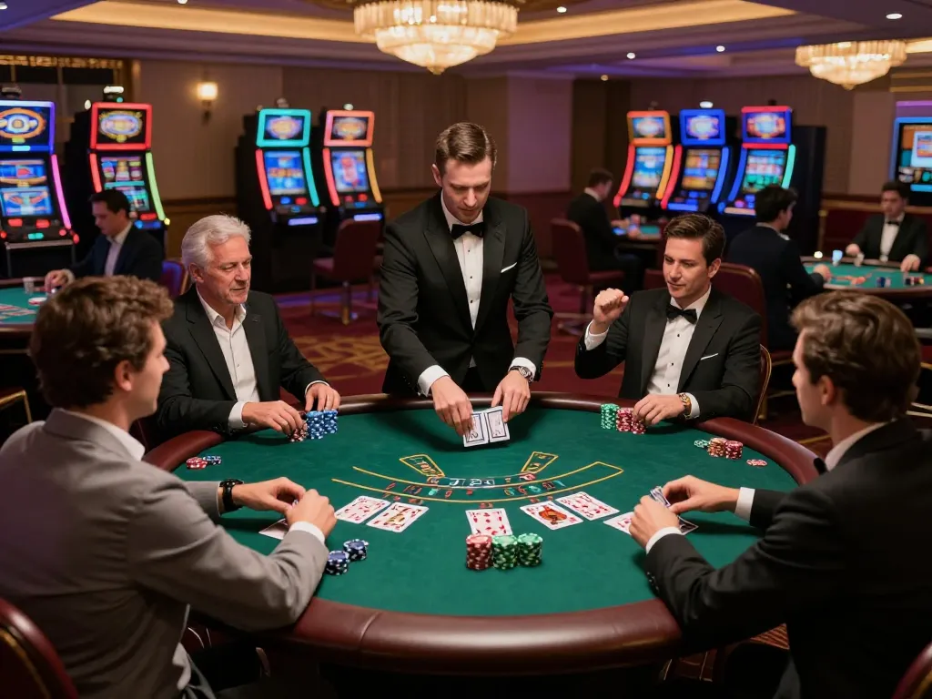 Players engaged in a high-stakes blackjack game featuring C205 dynamics and strategies.