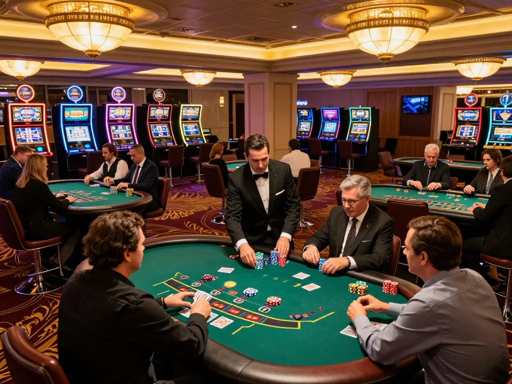 Players engaging in blackjack at a luxurious casino, showcasing the excitement of tr88 gaming.