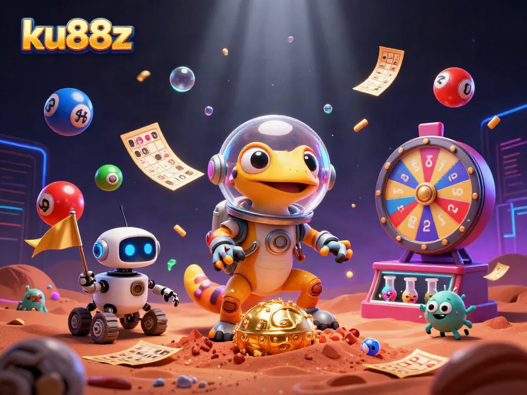 Experience the vibrant excitement of ku88z as a Martian gecko discovers a golden casino in space.