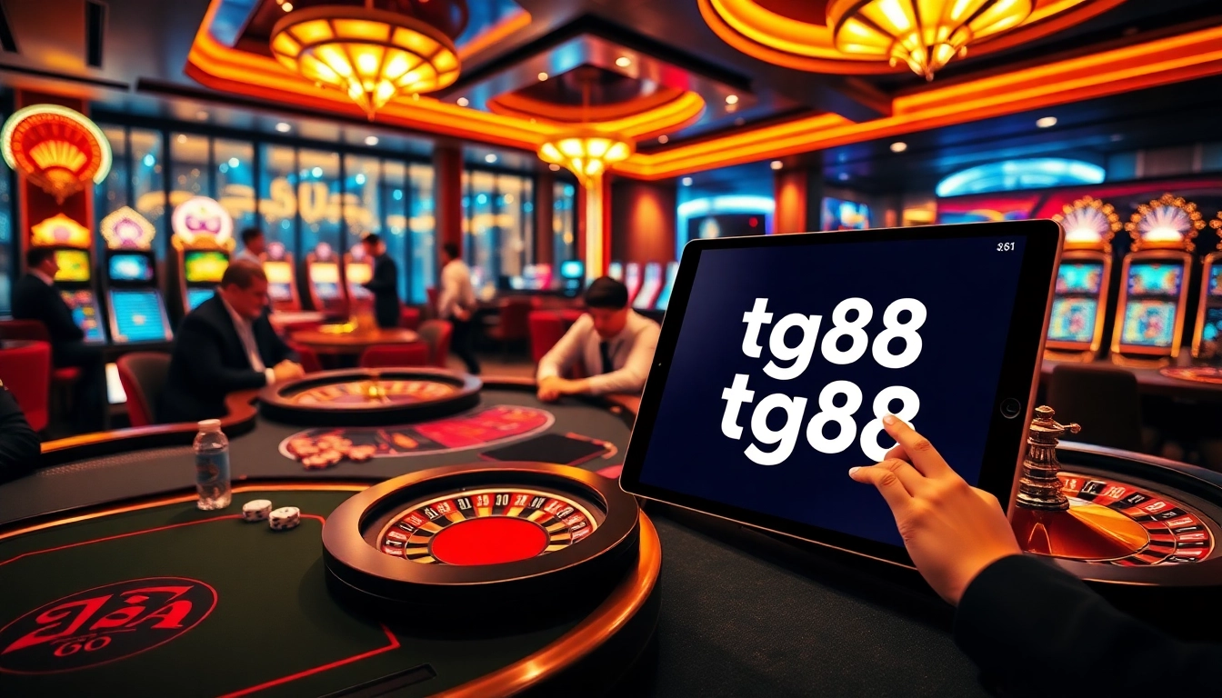 Experience the excitement of tg88 with professional gamblers at high-stakes poker tables in a luxurious casino setting.