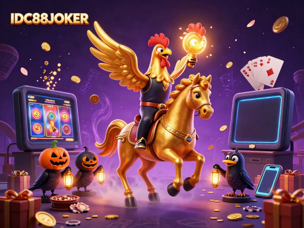 Experience thrilling adventures with IDC88JOKER in a vibrant 3D casino scene.