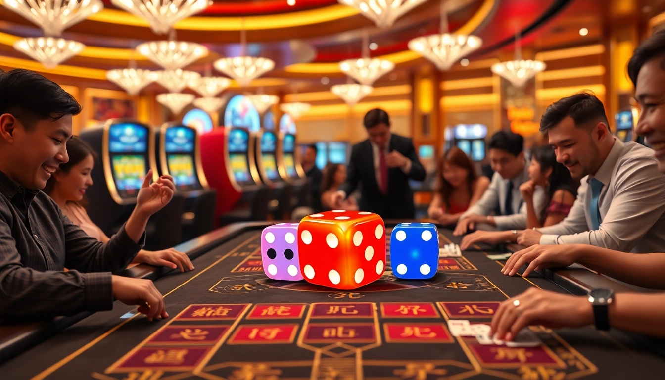 Players experiencing an exhilarating Tài Xỉu MD5 game in a vibrant casino setting.