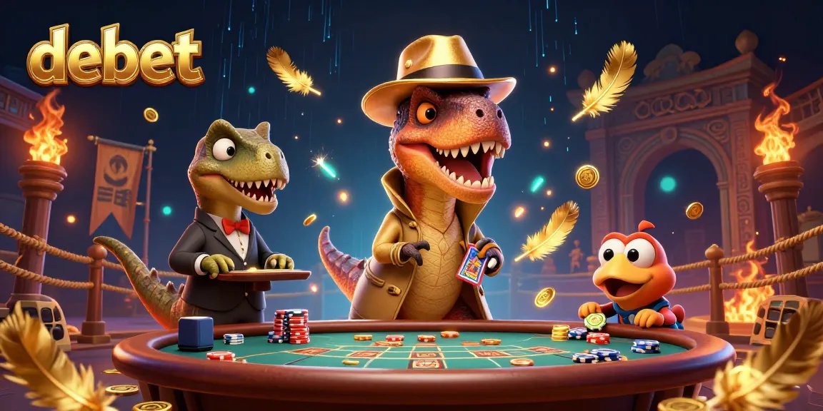 Experience thrilling blackjack action with debet's cartoon velociraptor card counter at the table.