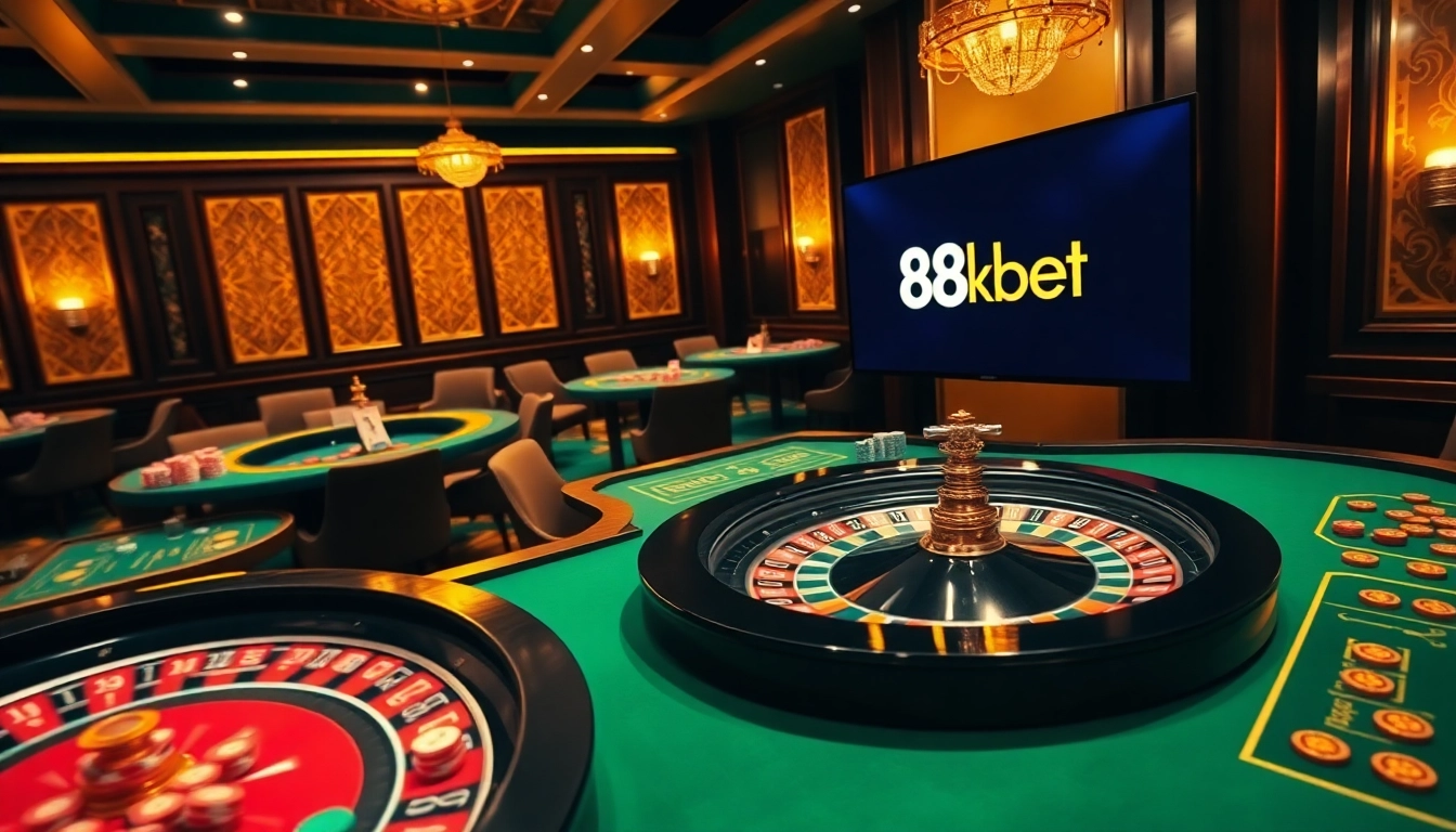 Experience high-stakes gaming action at 8kbet with vibrant casino tables and players engaged in thrilling bets.