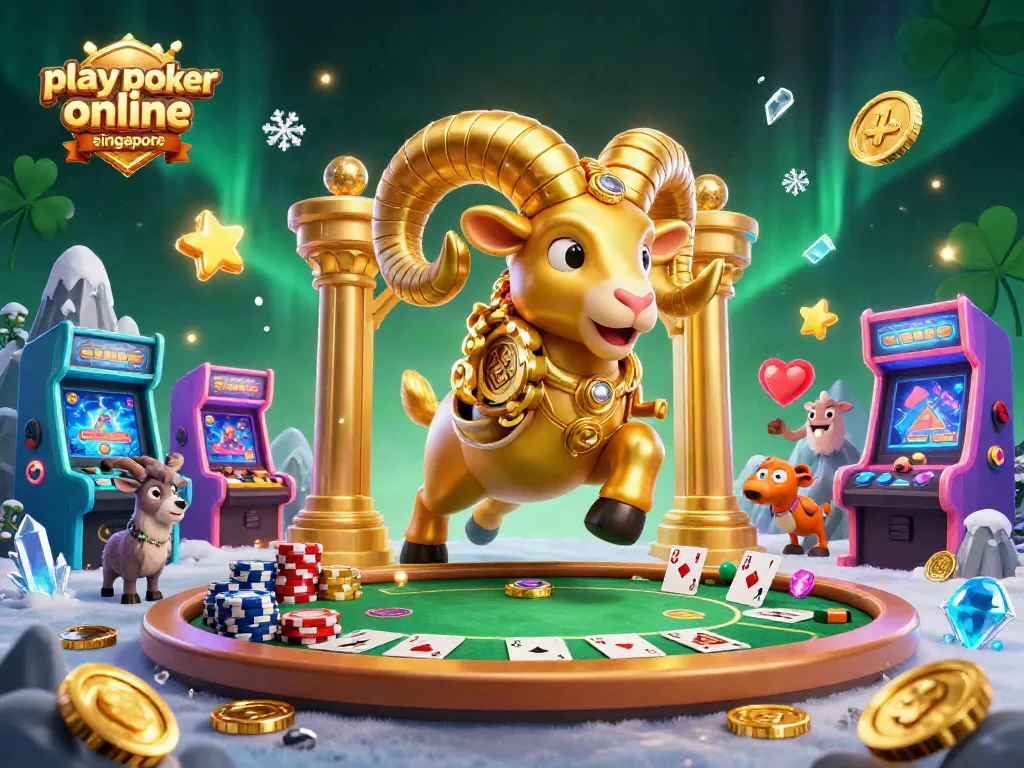 Play poker online Singapore with excitement at an animated casino scene featuring vibrant poker elements.
