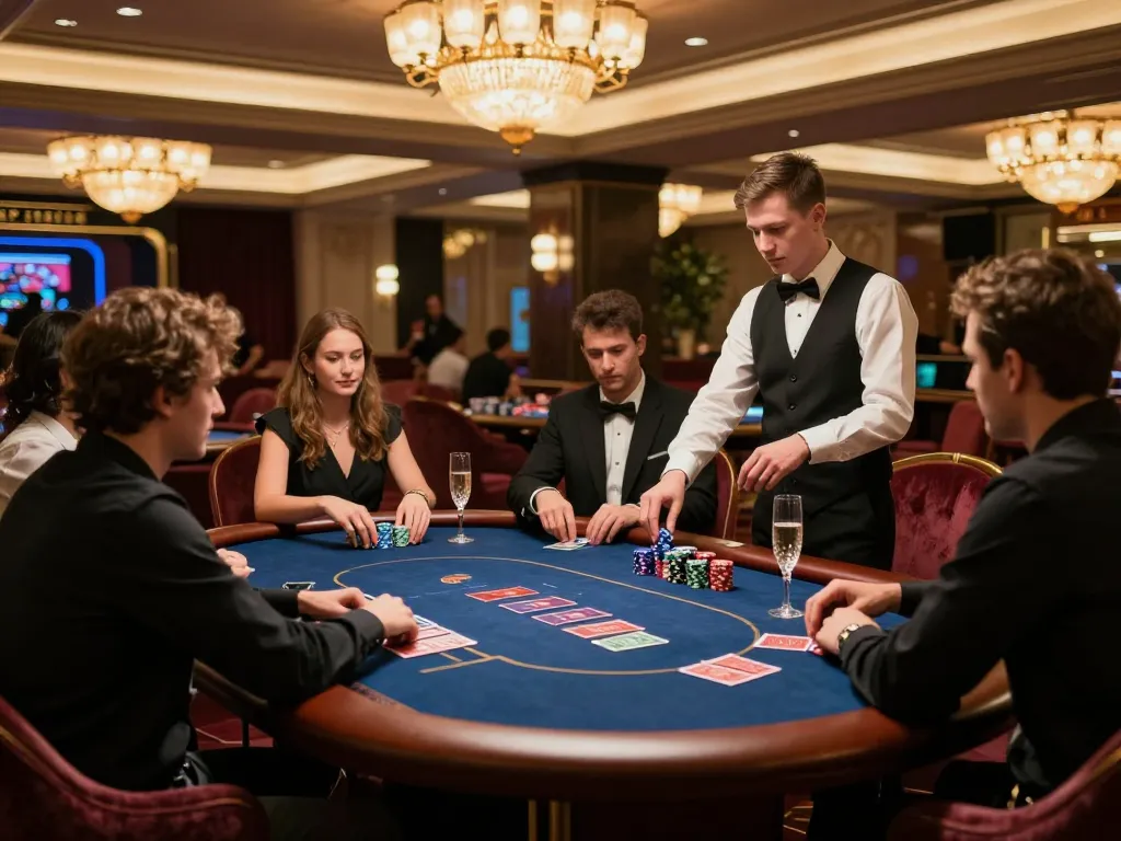 VIPWIN high-stakes poker action in an elegant setting with professional players and luxurious decor