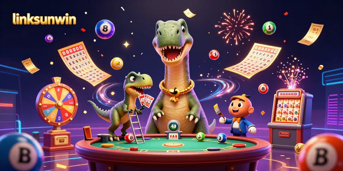Engage with games at linksunwin as a brontosaurus overlooks an exciting casino scene.