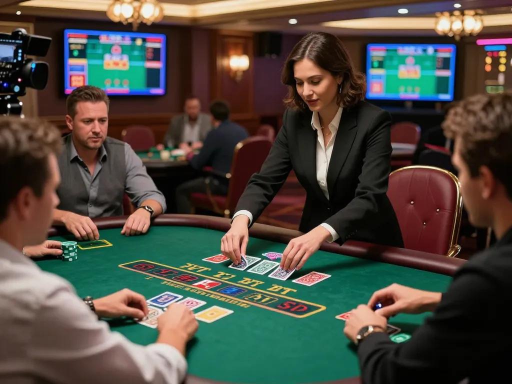 Engaging scene of players in a live dealer blackjack game at TG88 casino, showcasing exciting gameplay.