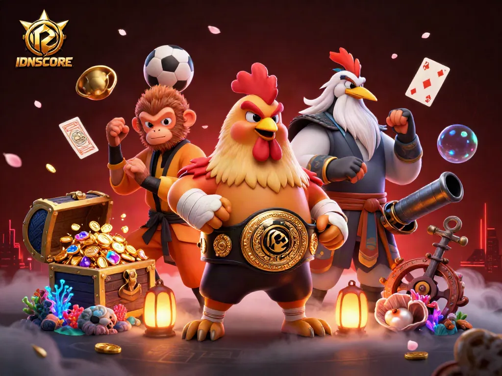 Engage with IDNSCORE through an action-packed scene combining martial arts and casino elements.