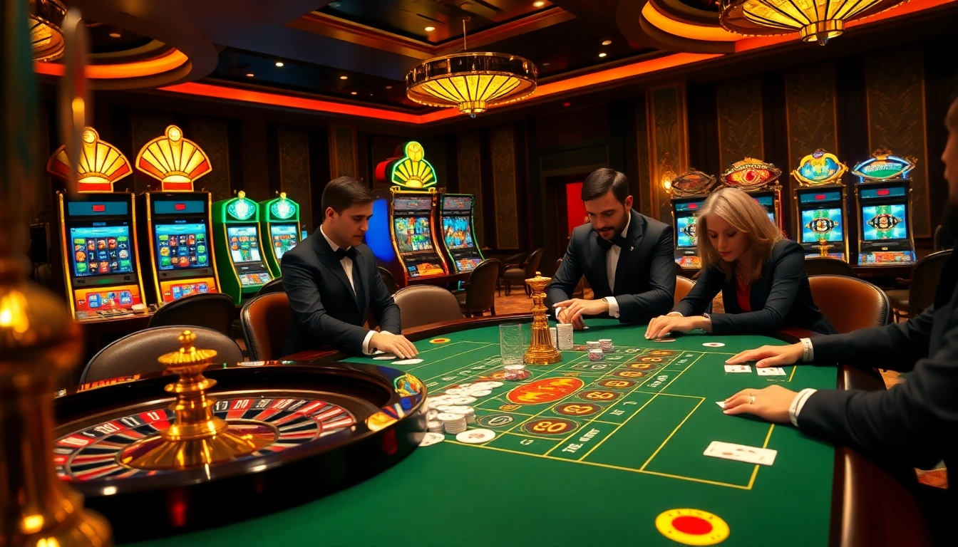 Experience the thrill of LUCK 8 at a luxurious casino with vibrant tables and exciting games.