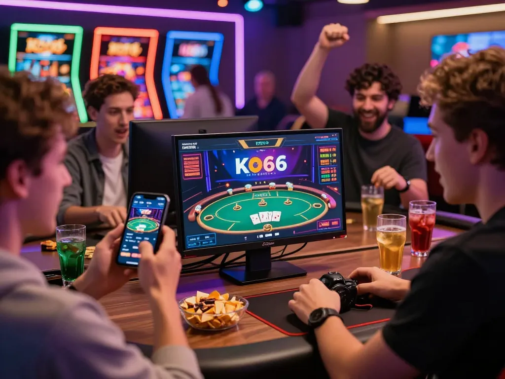 Engaging KO66 gaming platform scene with players excitedly interacting.