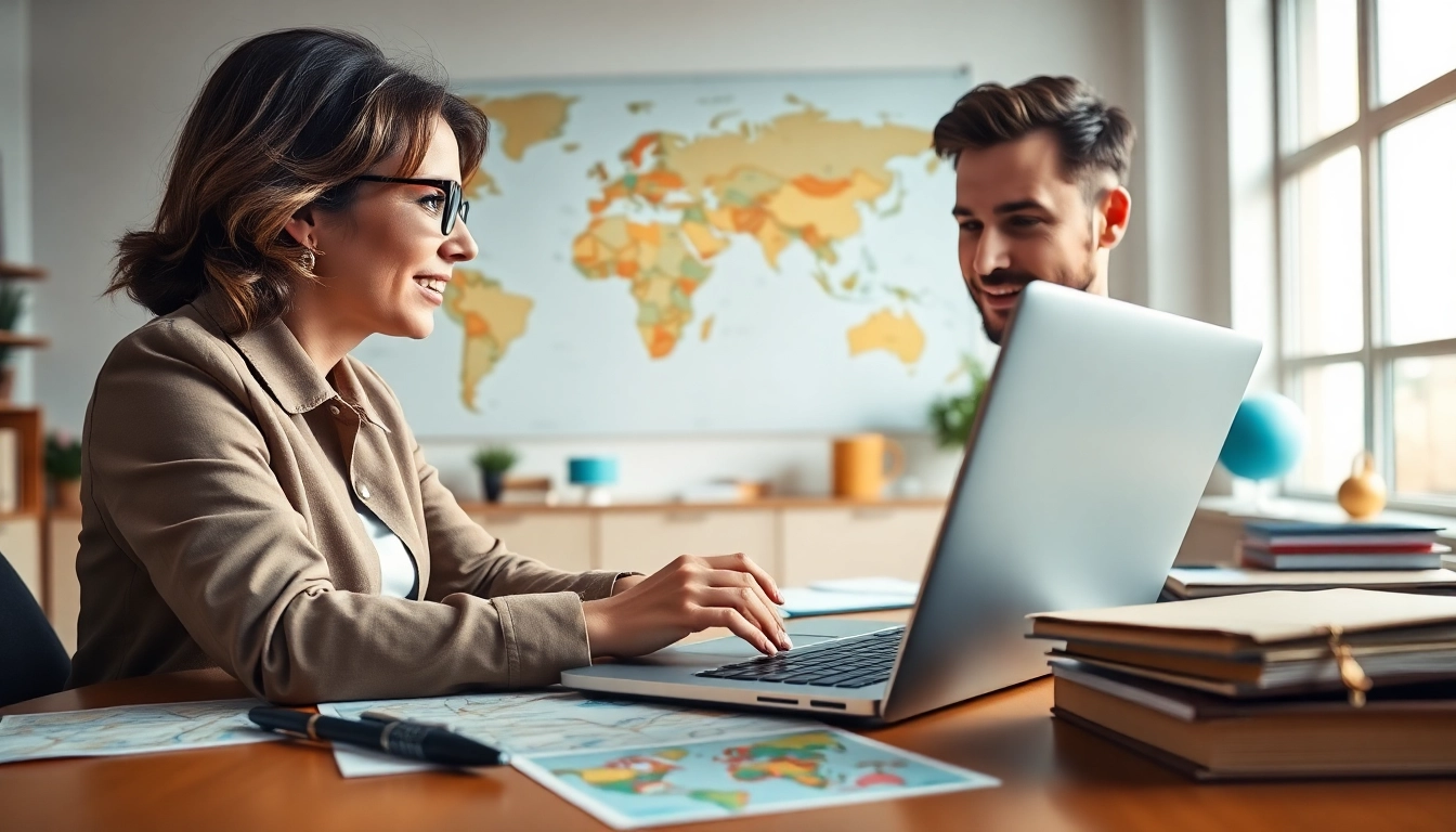 Assist with eta application uk in a professional office setting, highlighting a travel consultant's expertise.