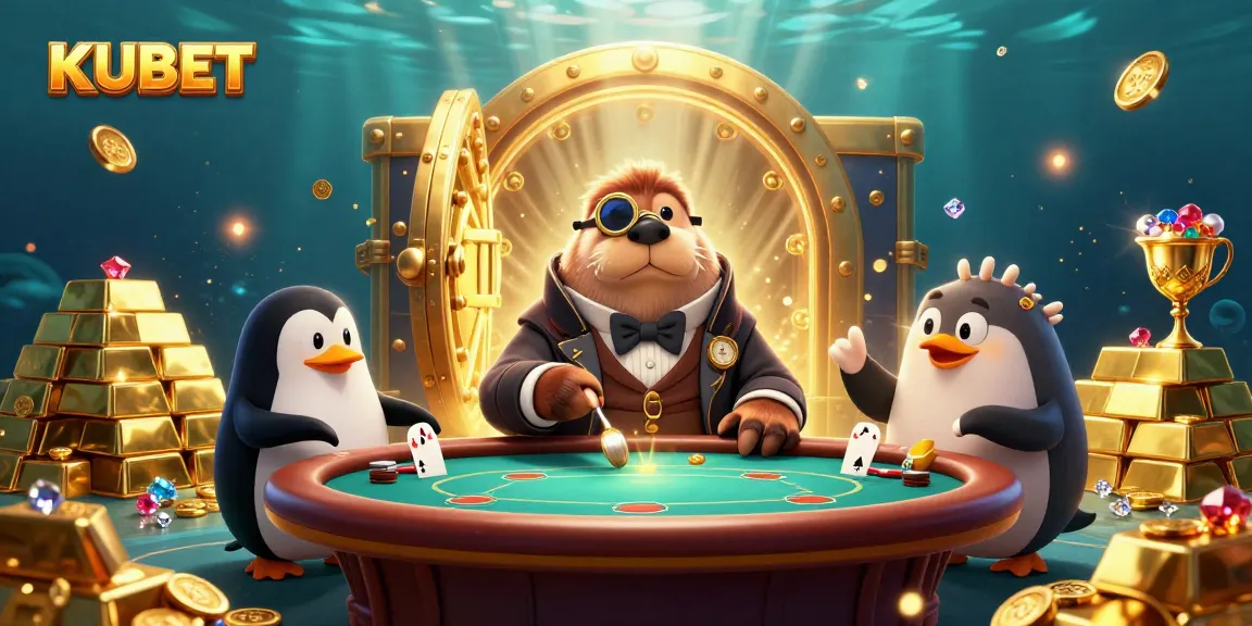 Bet big and win at KUBET's poker table, featuring whimsical underwater characters and dazzling treasures.