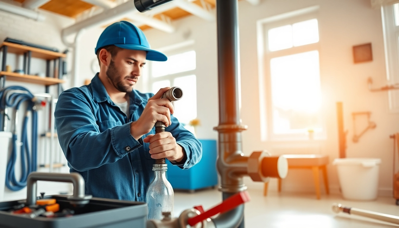 Skilled plumber performing whole house repiping services Tampa in a bright, modern setting.