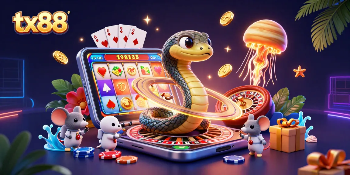 Join the cosmic bets with tx88 as astronauts gamble on Saturn's roulette, featuring vivid casino elements.