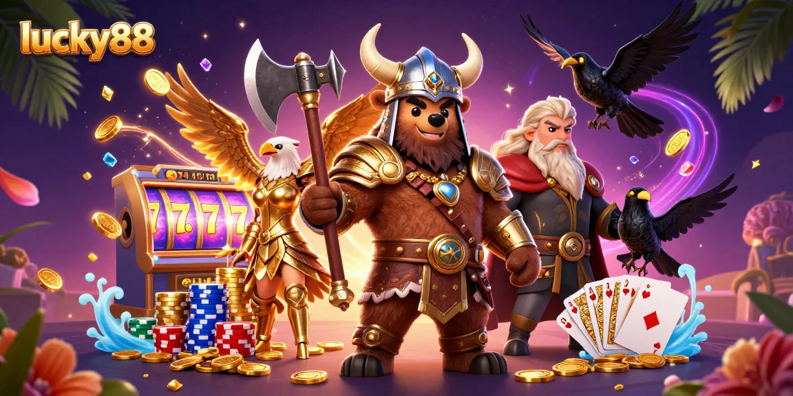 Experience thrilling gameplay with lucky88 in this vibrant 3D illustrated casino scene featuring dynamic characters and elements.