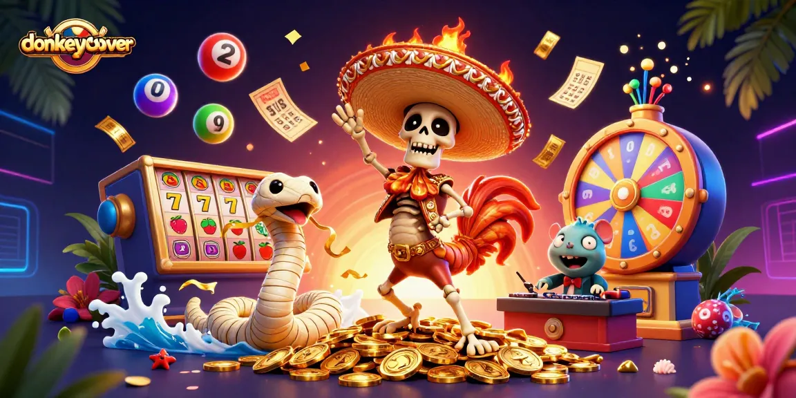 Experience excitement with donkeyotdenver as the skeleton mariachi rooster dances on golden coins amidst slot reels.