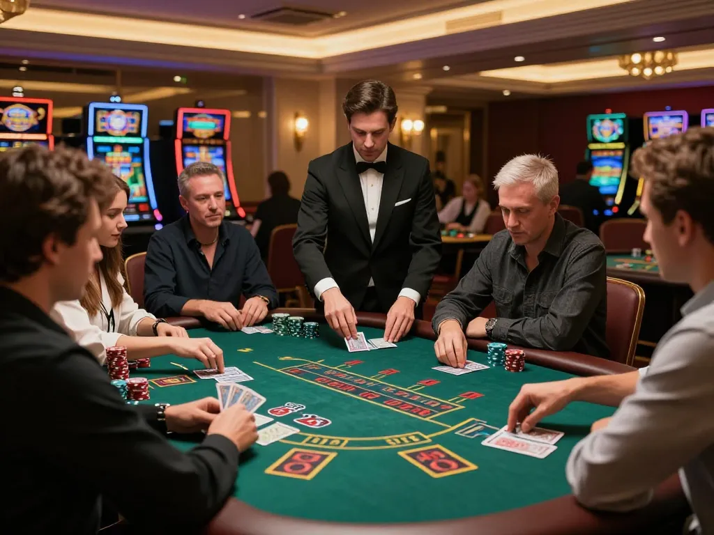 Players engaging in an exciting blackjack game at 789bet casino, capturing strategic moments and vibrant atmosphere.