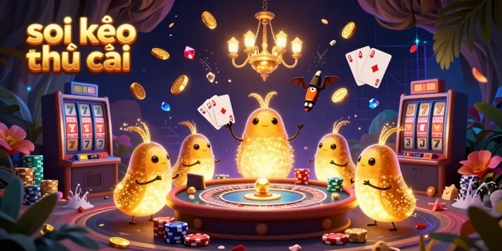 Experience the excitement of soi kèo nhà cái with a vibrant illustration of a lively casino scene.