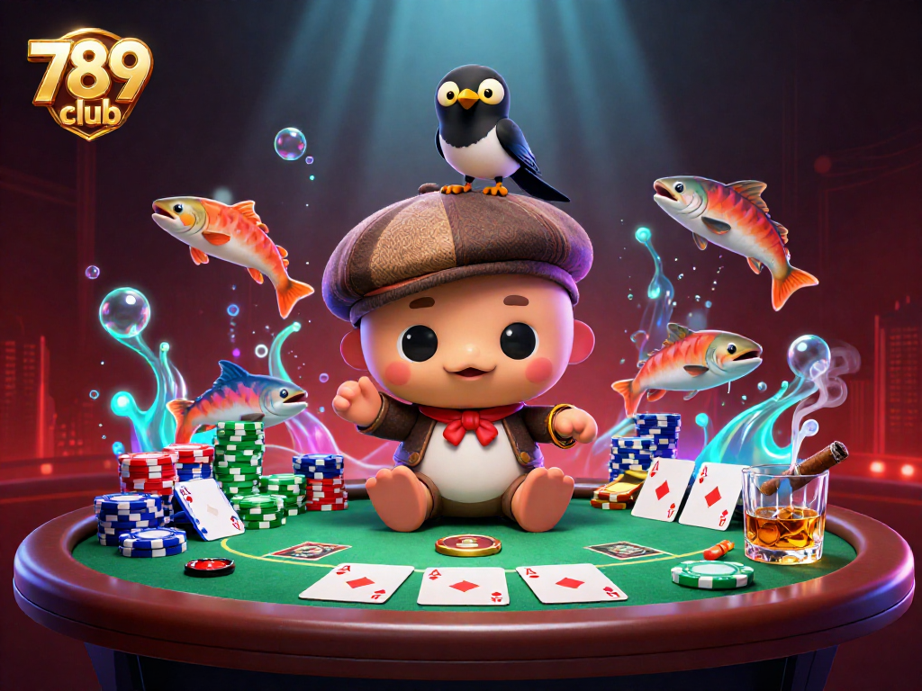 Join the excitement of 789 club with fun poker and casino elements featuring Nessie and friends.
