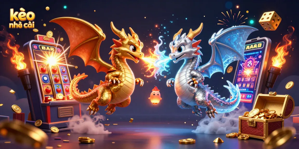 Experience the excitement of kèo nhà cái with colorful dragons and casino elements amidst a jackpot explosion.