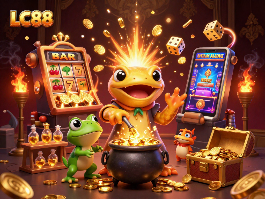 Experience thrilling excitement at LC88 with a vibrant scene of a bustling medieval gold transmutation!