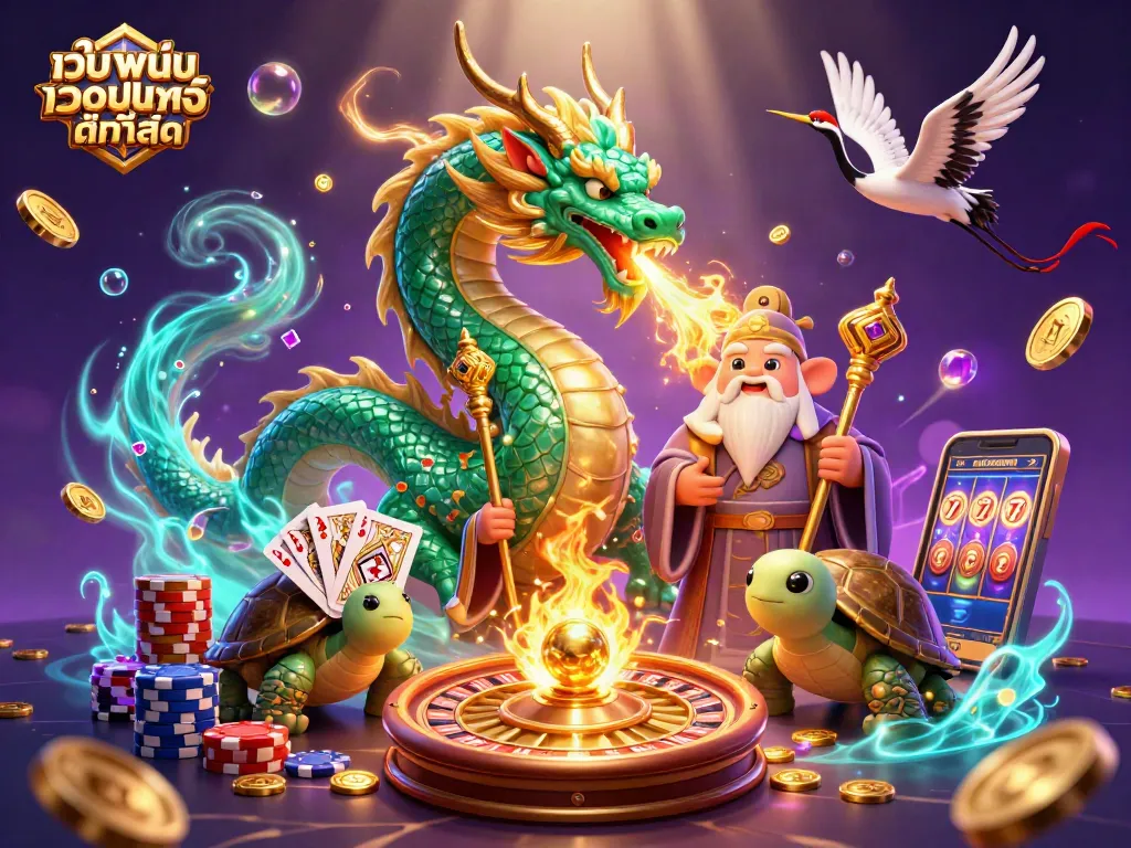 สัมผัสความตื่นเต้นจาก เว็บพนันออนไลน์ เว็บตรง ดีที่สุด ด้วยภาพประกอบ 3D ที่มีมังกรและสิ่งมงคล