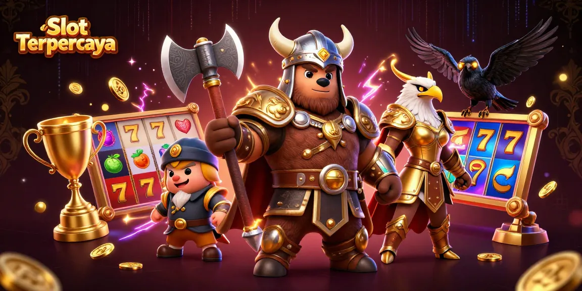 Spin the reels for jackpots at Slot Terpercaya, featuring vibrant cartoon characters in action.