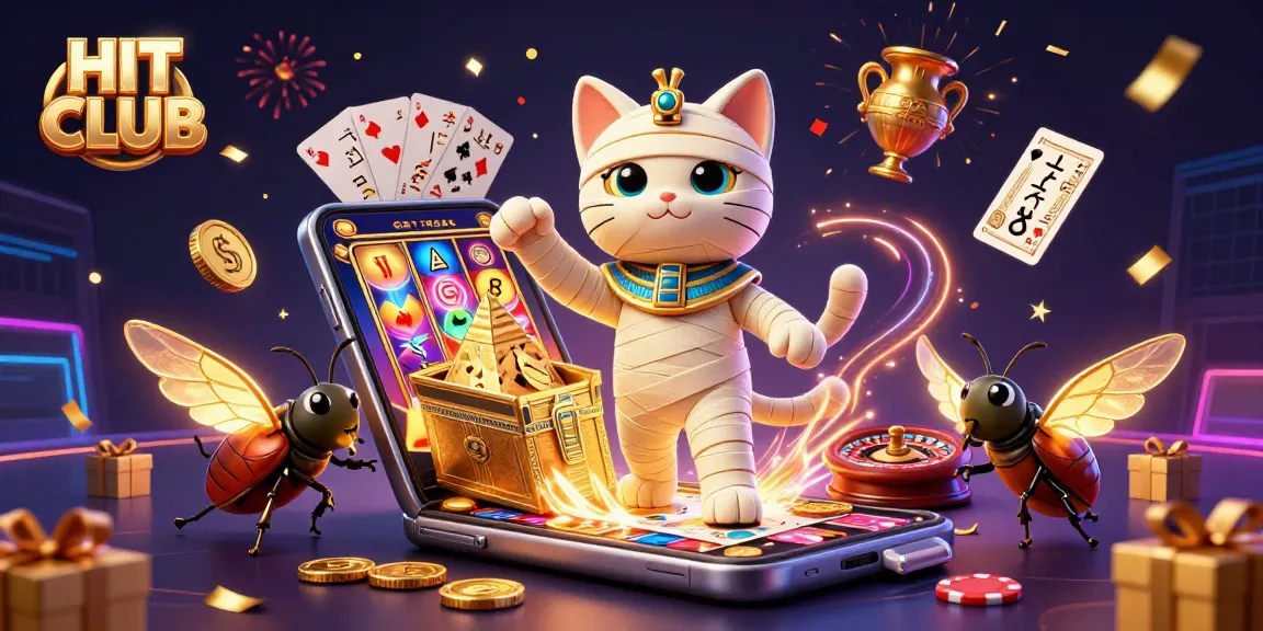 Experience the excitement of HIT CLUB with spinning slot games and animated characters in a vibrant casino scene.